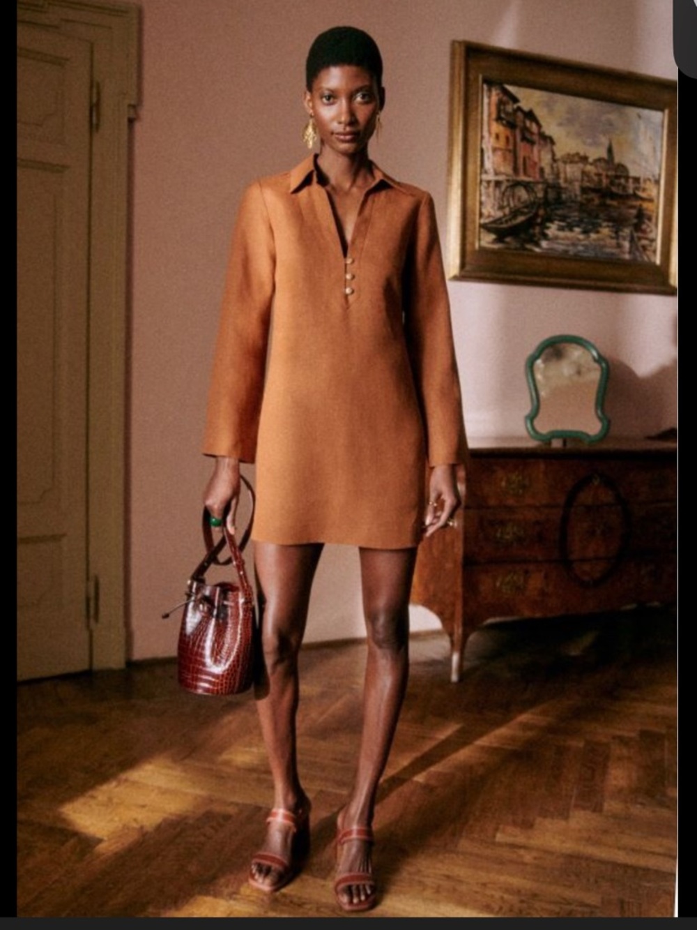 Mini Shirt Dress in Caramel